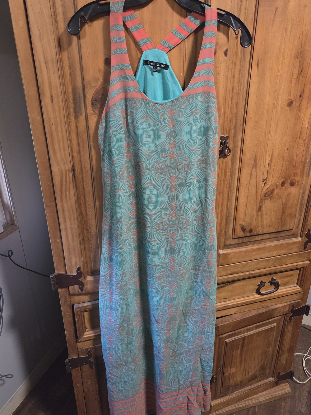Sweet Rain Teal and Coral Geometric Racerback Maxi